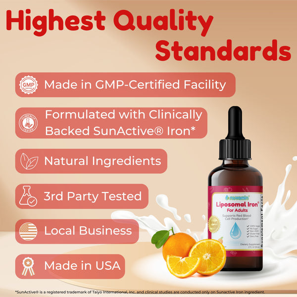 Nuvamin Liquid Liposomal Iron Drops for Adults, Orange Flavor, 2Fl. Oz (60ml)