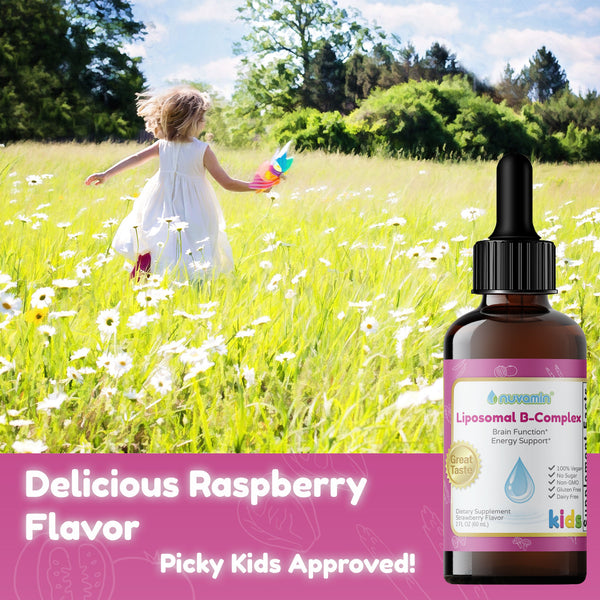Liquid Liposomal B-Complex Drops for Kids Toddlers & Adults, 2Fl.Oz (60ml), 120 Daily Serving. B1, B2, B3, B5, B6, B7, B9, B12. Great Taste - Natural - High Absorption, Strawberry Flavor